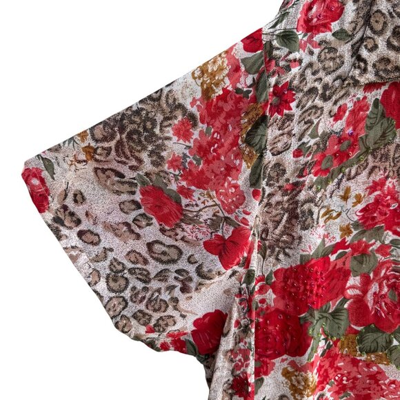 Avenue Womens Floral & Animal Print Sequin Lightweight Button-Up Blouse 26/28 - Picture 9 of 10
